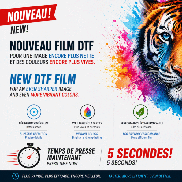 FR : Impression DTF pour entreprises avec rolling gang sheet, logos corporatifs prêts à presser sur film, solution économique pour vêtements promotionnels EN : DTF printing for businesses using rolling gang sheet, corporate logos ready to press on film, cost-effective solution for promotional apparel