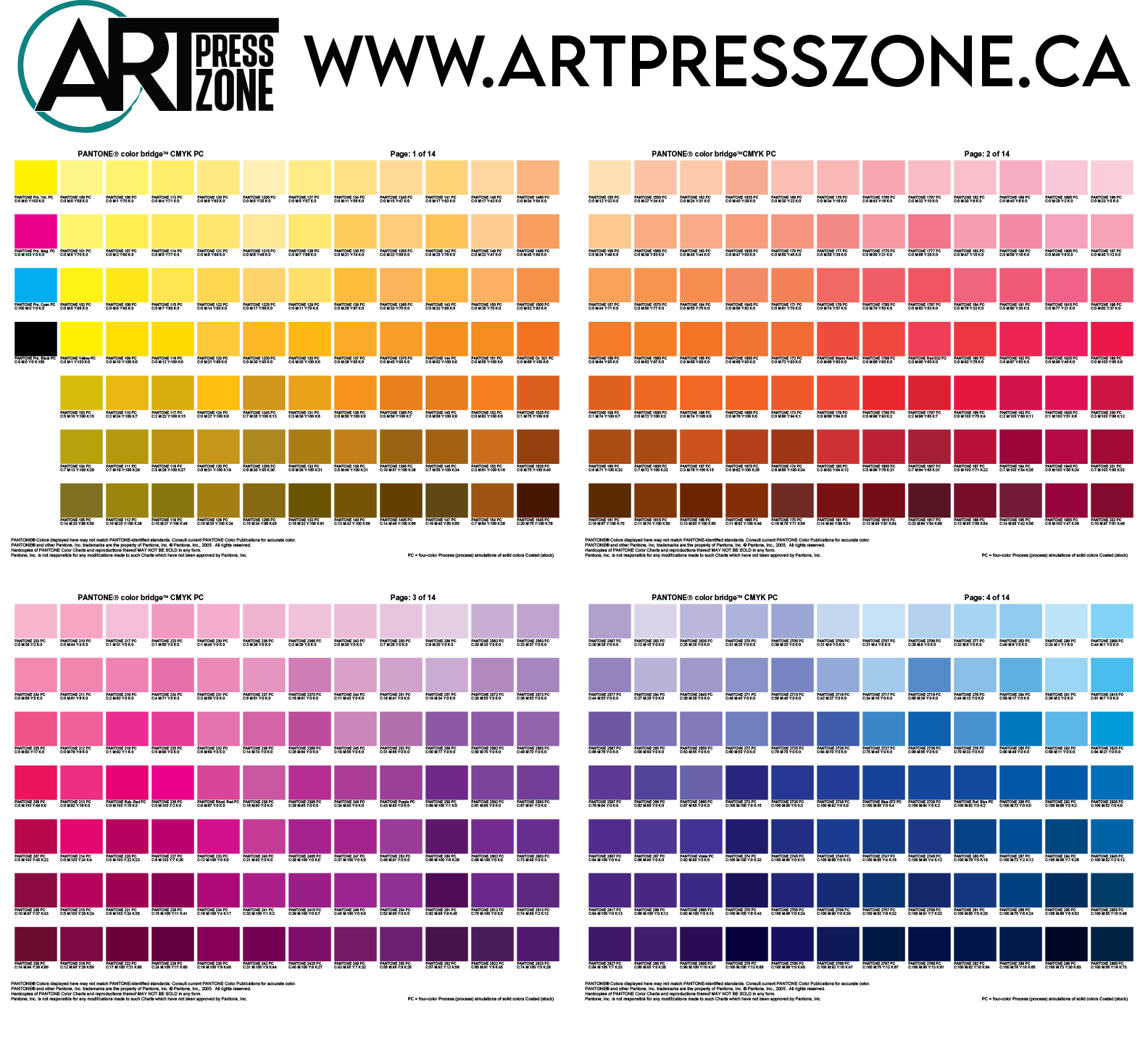 Charte de couleurs APZ imprimée pour sélectionner avec précision les couleurs de vos transferts DTF et projets d'impression textile personnalisés.