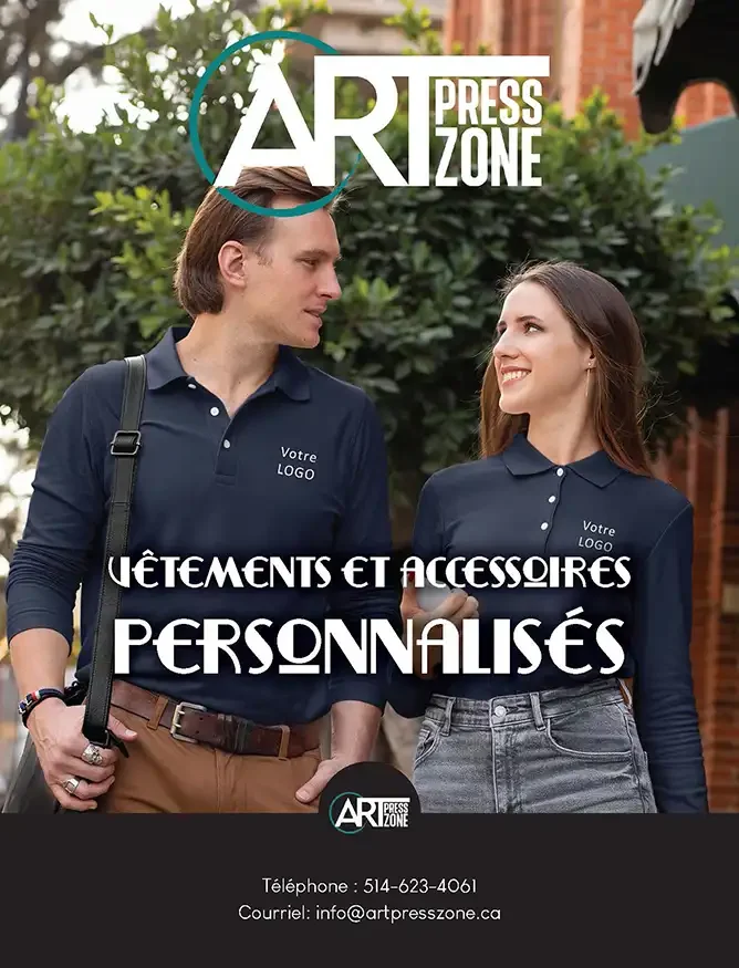 Catalogue de produits promotionnels de Art Press Zone. Vêtements corporatifs de qualité. Logo pour entreprise. Logo sur vêtements. Logo sur produits, tasses, cahiers, crayons.